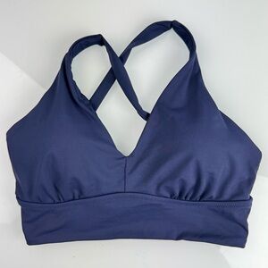 Athleta Swim Top Bikini Solid‎ Dark Navy Blue Plunge V Neckline Tie Racerback